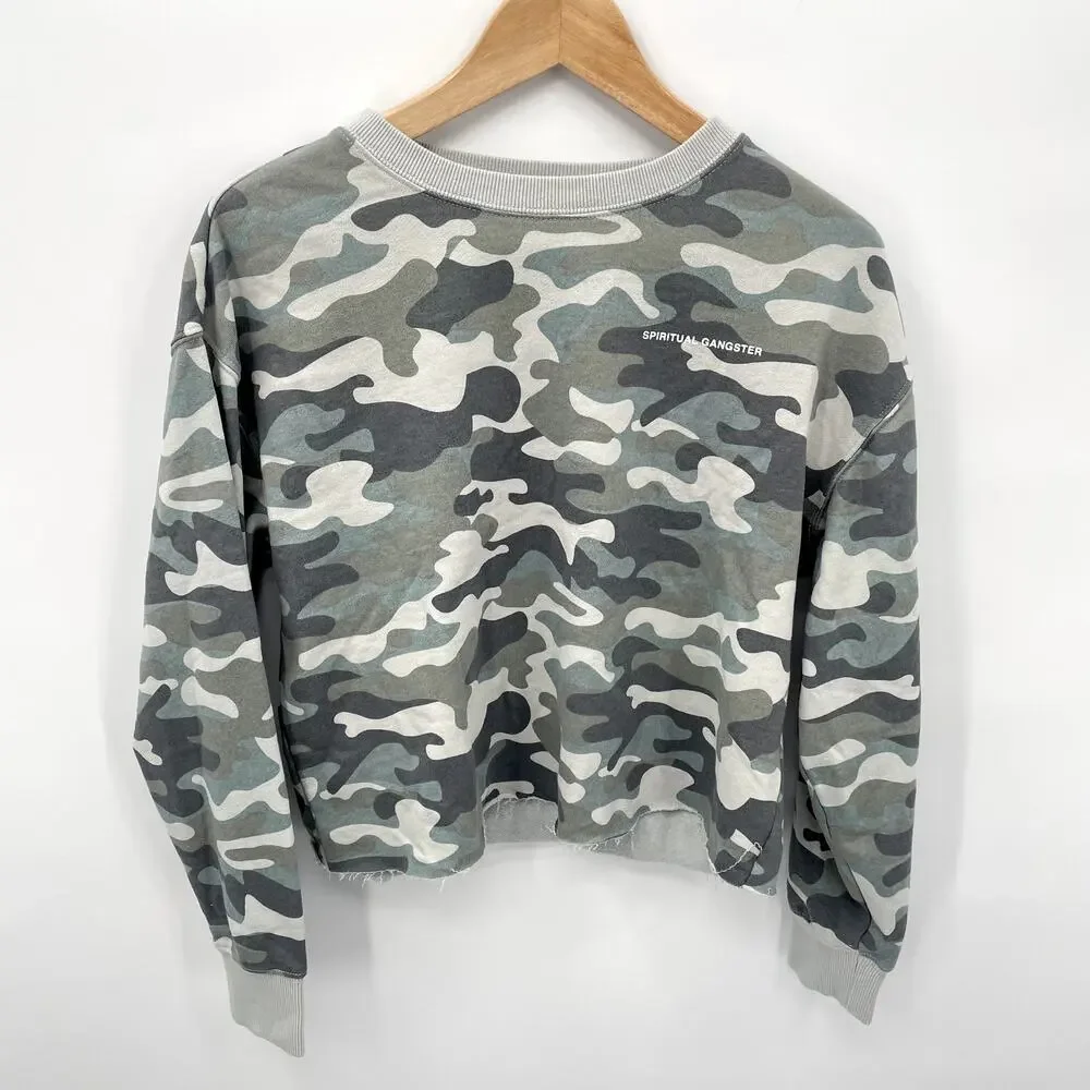 SPIRITUAL GANGSTER Evereve NWT Mazzy Pullover Camo Crewneck Sweatshirt // S